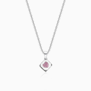 Cherry pink heart cube pendant with link chai