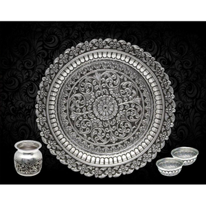 925 Silver Rangoli Motif Carving Thali Set