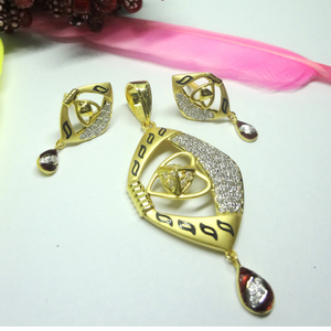 916 gold cz diamond pendant set