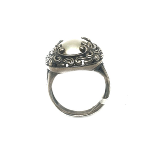 925 Sterling Silver Oxidised Pearl Ring MGA -