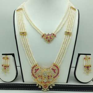 White,Red CZ Step Ranihaar&nbsp;Set With 6&nbsp;Lines