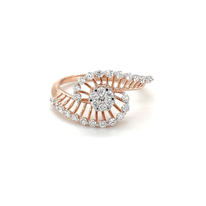 Spiral rose gold ring with round diamond pres