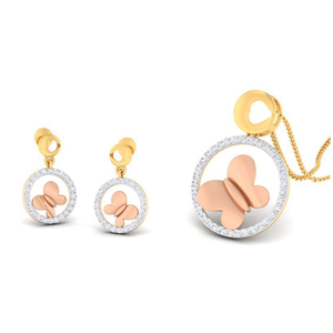 22k gold cz butterfly pendant set