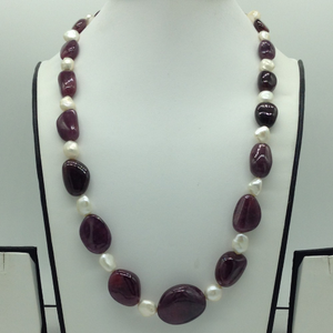 White Pearls with Red Ruby Oval Beeds 1 L