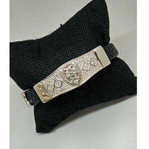 925 Sterling Silver LION FACED LEATHER BRACEL