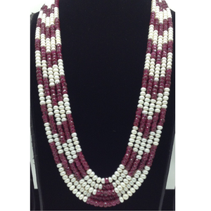White Flat Pearls with Red Beeds 5 Layers 