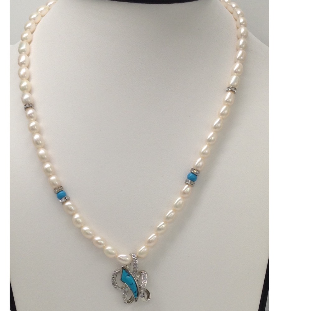 White cz;turquoise pendent set with oval pearls jps0079