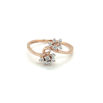 Bypass 14k Rose Gold Ring with Flower Shaped Diamo...