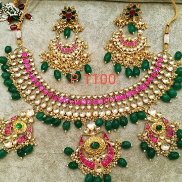 Pink stone jadter necklace set#bdns065