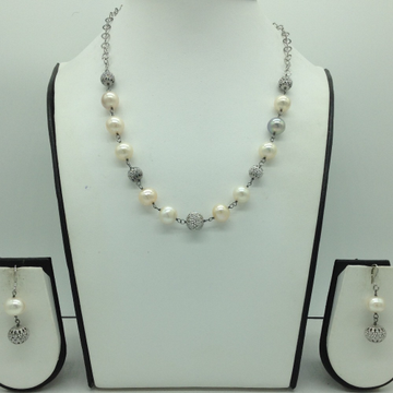 Freshwater pink pearls silver chain set jnc0078