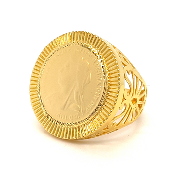 22K Gold Ring (Coin ring) - AjRi53707 - 22k Gold Ring (with coin on top)