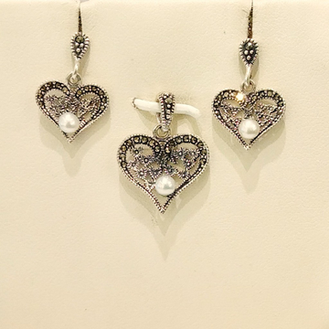 925 Sterling Silver Pearl Heart Pendant Set by Pratima Jewellers