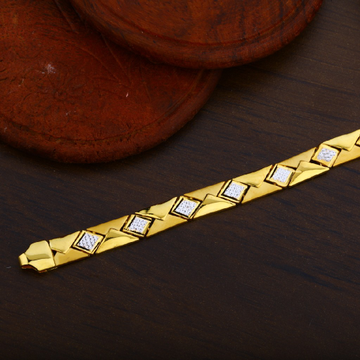 Mens 22K Gold Plain Rodium Fancy Cz Bracelet-MPB12