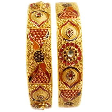 22k Gold Red Heart Shape Meenakari Flower Kada Ban...