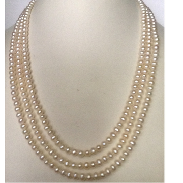 Freshwater white potato pearls necklace 3 layers JPM0044