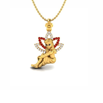 22KT Gold CZ Angel and Shooting Star Charm Pendant... by S. O. Gold Private Limited