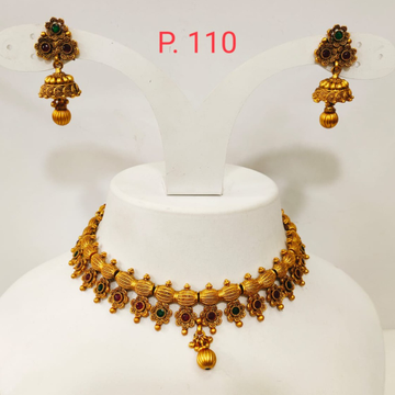 Traditional design kundan and emerald and ruby nec...