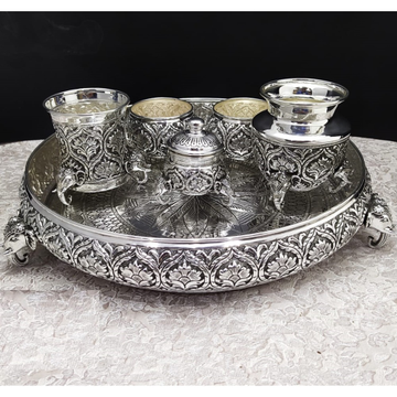 925 Pure Silver Antique Pooja Thali Set by 