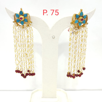 Fancy flower design With hanging red pearl long ea...