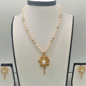 White pearls pendent set with 1 line round pearls mala jps0348