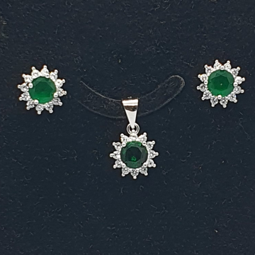 Silver 92.5 Green Stone Ladies Pendant Set by 