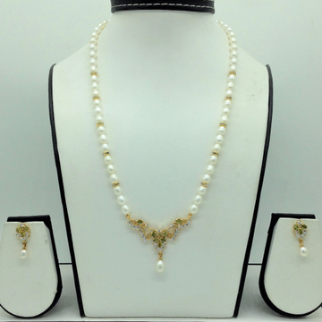 White,green cz pendent set with 1 line oval pearls mala jps0690