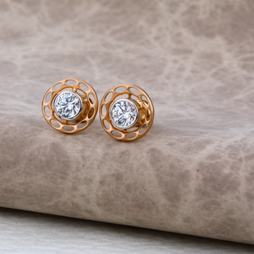 Ladies 18K Rose Gold Round Fancy CZ Earring -RE29