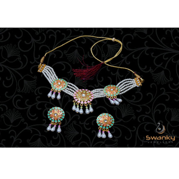 Attractive white pearl moti set with colourfull mi... by Swanky Jewellery