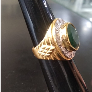 916 CZ Gold Green Stone Hallmark Ring  by Zaverat Jewels Hub Pvt. Ltd.