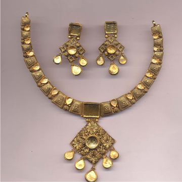 916 Gold Antique Jadtar Khokha Necklace Set PJ-N00...