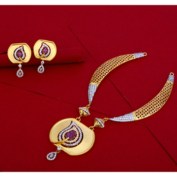 22KT Cz Ladies Gold Designer Necklace Set LN58