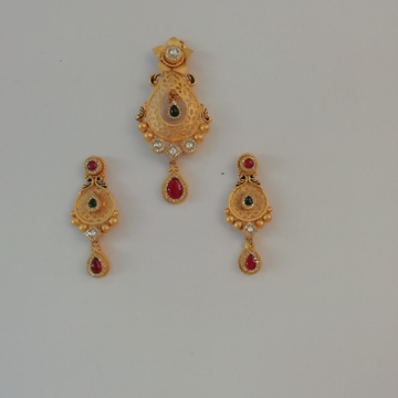 916 gold fancy antique jadtar butty pendant set by 
