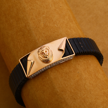 18KT Rose Gold mens Delicate CZ Leather Bracelet M...