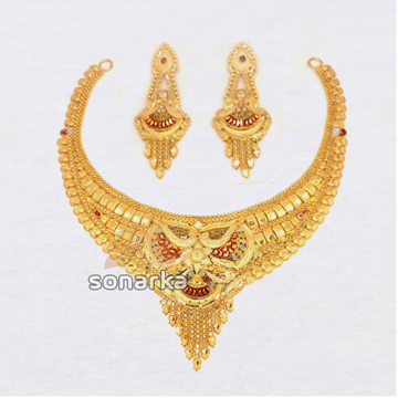 22KT Plain Gold Bridal Necklace Set For Women by 