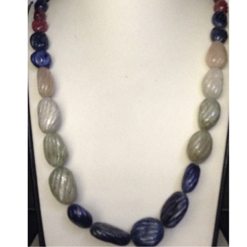 Natural Multicolour Sapphires Oval Carved Beeds Mala JSB0107