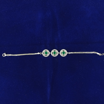 92.5 silver bracelet three green stone piece by Ghunghru Jewellers