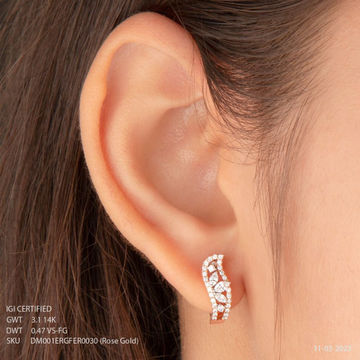 14K Rose Gold Oval Shape Diamond Earring