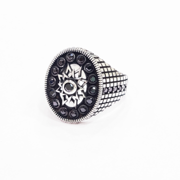 925 Sterling Silver Black Cz Turkish Gent's Ring by Veer Jewels
