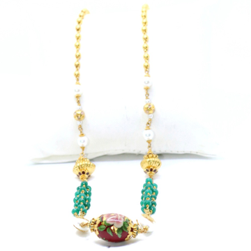 22KT / 916 Gold Fancy 3 line Green Stone Mala With... by 