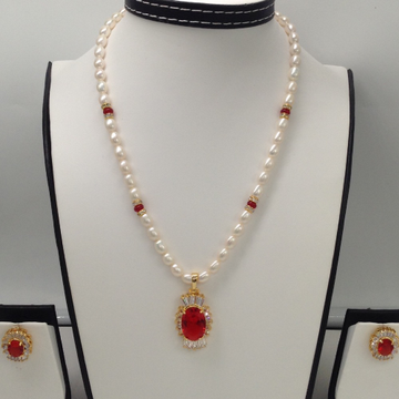 White;red cz pendent set with oval pearls mala jps0073