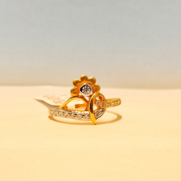 22k Gold Flower Diamond Unique Design Ring For Lad... by Pratima Jewellers