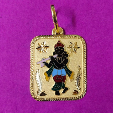 916 Gold Krishna Square Shape Pendant by Saurabh Aricutting