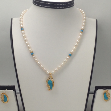White cz and turquoise pendent set with oval pearls jps0062