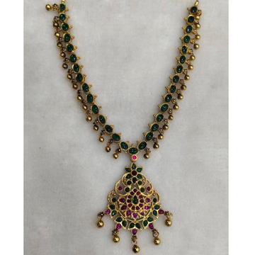 925 Pure Silver Stylish Navratan Necklace In Gold... by 