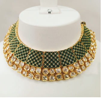 Green plat with gold plated polki necklace set 128...