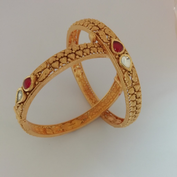 916 gold antique jadtar red stone bangles by 