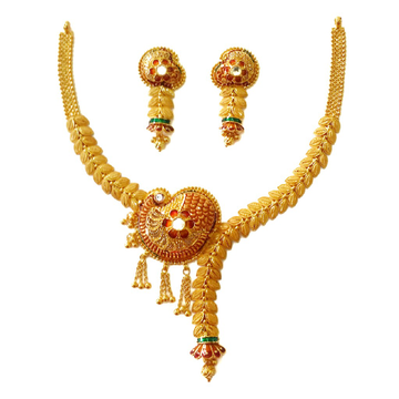 916 Gold Modern Designer Art Necklace Set MGA - GN...