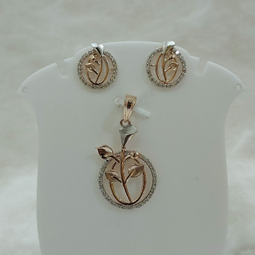 18k roze gold cz lily flower design pendant set by 