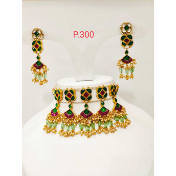 Traditional gold-plated kundan Choker Set With gre...