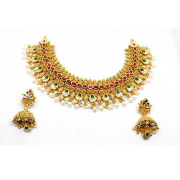 22k gold Multicolor kundan necklace set by Rajasthan Jewellers Private Limited